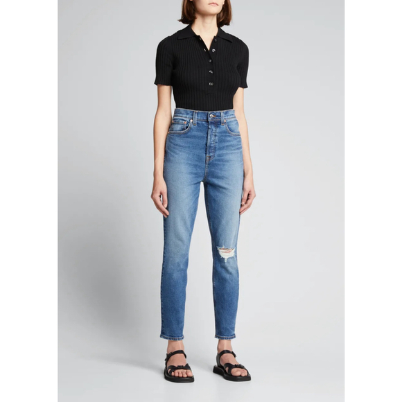 GRLFRND NWT Piper Super High-Rise Stretch Slim Jeans w/ Destroy Size 31 - Picture 1 of 12